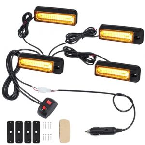 COLFULINE 4X Feux de Pénétration COB 9CM 32W 12/24V Etanche IP65, Avertissement Stroboscopique d’Urgent Orange sur Prise Allume-Cigare 18 Modes Flash pour Véhicules d'Intervention Prioritaire CE ROHS (COLFULINE-FR, neuf)