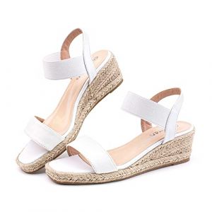 Sandale Femme Espadrille Sandales Femme Été Compensées Talon Ladies Sandals Escarpins Confortable Bout Fermé Talon Haut Mariage Blanc EU 38 (Free Mobile OU, neuf)