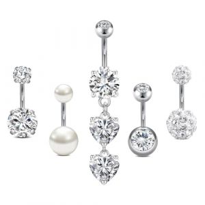 AceFun Piercing nombril,Piercing nombril court en Acier Chirurgical 8mm Acier Inoxydable piercing nombril 14G pour femme CZ perle anneaux ventre cœur piercing ventre (Argent) (Piercing Jewelry, neuf)
