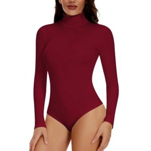 Joyshaper Body Manches Longues Femme El&eacute;gant Body String &agrave; Col Haut Bodysuit Top Automne Hiver Body Minceur Combinaison Jumpsuit, Vin Rouge, L (Joyshaper Direct FR, neuf)