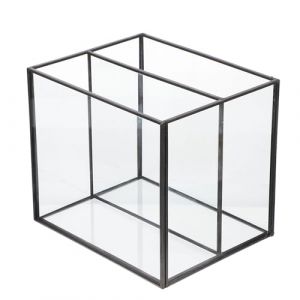 DECHOUS Bo&icirc;te de Rangement Cosm&eacute;tique en Verre &agrave; Double Compartiment, Cadre en Cuivre Noir, Plateau de Tri pour Bijoux, Bo&icirc;te de Finition Divis&eacute;e pour Bureau et Maquillage, Rangement (Delicious.C, neuf)