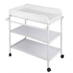 YJIIJY Table à Langer Chambre Bébé, Commode à langer pour bébé, Table à langer mobile, Table à Langer à Roulettes avec 2 Étagères ouvertes, Table à Langer pour Bébé, 84cm x 48cm x 90cm (XUASHW, neuf)