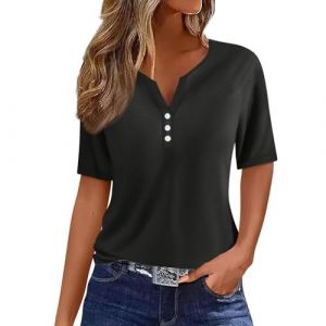 Chemisiers Et Blouses Femme, Chemisier Femme Chic Et éLéGant Manches Courtes Sexy ÉTé Grande Taille DéContractéE Chemisier Femme Haut Femme Chic Et Elegant Blouse Femme(A Noir,S) (LOAMD, neuf)