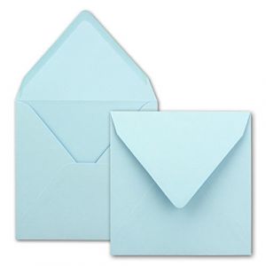 100x Enveloppes carrées bleu clair (bleu) - 15,5 x 15,5 cm - sans fenêtre, à collage humide - 110 g/m² - Pour les cartes d'invitation de mariage, d'anniversaire et autres -Serie FarbenFroh (GUSTAV NEUSER GmbH, neuf)
