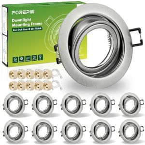 Forepin Spot Encastrable GU10 Set, 10 Pièces Cadre De Montage Rond avec Douille Céramique GU10, AC 230V, Trou de Montage Ø 68mm-75mm, Orientable 30° pour Ampoules LED ou Halogènes (kukexiaodian, neuf)