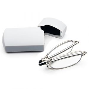 KoKoBin Lunettes de lecture pliables en acier inoxydable - Mini lunettes de lecture bleues pour homme et femme - Aide à la lecture avec étui rigide (argent, +3,5) (Hime Tech, neuf)