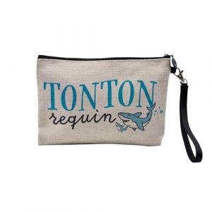 Pochette en Lin - Tonton Requin Famille Mignon Animal - Trousse Maquillage en Toile Aspect Lin - Trousse de Toilette - 23,5 x15 cm (FabulousBOUTIK, neuf)