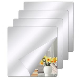 MINISOISO 4 Pièces Miroir Adhesif Mural, Feuilles de Miroir Flexibles Auto-Adhésif, Miroir Mural Autocollant Acrylique, Miroir Autocollant, pour Salon, Chambre, Salle de Bain, Porte, 20 x 20 cm (TEKTONIX LTD, neuf)