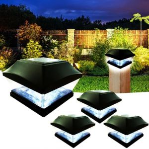 XVZ Lampe Solaire Chapeau Poteau Bois - 4 pièces Lampes solaires d'extérieur étanches - Lampes solaires LED - Décoration de jardin pour jardin, terrasse, clôture, poteaux en bois - Noir (Teesa-eur, neuf)