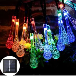 Mateju Guirlande Lumineuse Exterieure Solaire, Guirlande Lumineuse LED Solaire Extérieur avec 8 Modes d'Eclairage pour Jardin, Patio, Cour, Balcon, Fêtes, Goutte d'eau (Couleur,3M/10LED) (Meiju, neuf)