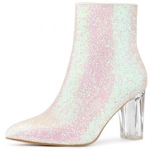 Allegra K Femme Bottines Pailletées Talon Bloc Transparent Bling Weiß 37 (Weisser Berg, neuf)