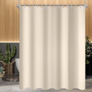 Rideau de douche Lerores 240 x 180 cm (94x70 pouces) Beige, textile anti-moisissure &agrave; ourlet lest&eacute;, imperm&eacute;able, en polyester lavable pour salle de bain, baignoire avec 16 crochets de rideau de douche (CF Home, neuf)