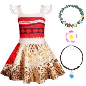 AUYAO Déguisement Moana Fille, Robe de Princesse Vaiana Enfant, Vaiana Costume Princesse avec Accessoires Collier, Fille Princesse Moana Dress up Halloween Noël Carnaval Fête Fancy Robe de Soirée(130) (Yadark, neuf)