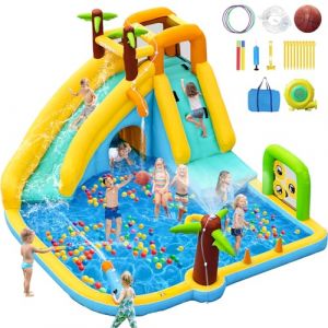 GYMMALL Château Gonflable à Eau avec Ventilateur 450W - Toboggan Aquatique 10-en-1 pour Enfants en intérieur et extérieur avec Piscine, Sprinklers et Grande Glissade (YDLCMYYXGS, neuf)