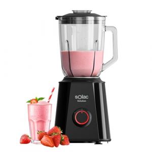 Solac Solution BV6785 - Mixeur blender 1500W, pichet en verre gradu&eacute; 1,5L, lame inox amovible &agrave; 4 bords, 2 vitesses, fonction pulse, passe au lave-vaisselle, Noir (SDA Europe SLU, neuf)