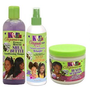 Africa's Best Kids Organic - Lot de 3 soins capillaires pour enfant - shampoing Ultimate Moisture au beurre de karité 355 ml/après-shampoing démêlant 2 en 1 355 ml/après-shampoing nourrissant 426 g (Online Wellness Ltd, neuf)