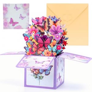 Carte d'Anniversaire 3D pour Femme avec Motif Papillon Pop Up, Inclut Enveloppe, Id&eacute;ale pour M&egrave;re, Fille, F&ecirc;te des M&egrave;res, Anniversaire de Mariage et Carte de Remerciement - Color&eacute;e (Rainbowbridge Marketing Kft., neuf)