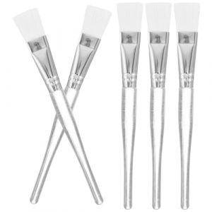 Sewroro Lot de 5 Pinceaux Applicateurs pour Masque Visage Poils Doux Plats en Nylon Manche Transparent pour Soins du Visage &agrave; Domicile Institut pour Masque &agrave; L&rsquo;Argile et Cr&egrave;me (allDUO, neuf)