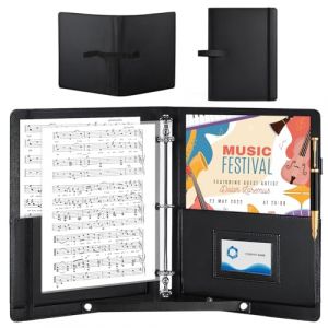 GOEDCH Porte-partition chorale en similicuir noir avec sangle : Porte-partitions de luxe A4 en PU noir avec &eacute;lastique et porte-stylo pour musiciens, mappemonde imperm&eacute;able en PU pour partitions (SOCARE PRODUCTS LIMITED, neuf)