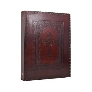 ROOGU Classeur &agrave; anneaux A4 en cuir avec croix, fait &agrave; la main, en cuir de buffle, &agrave; 4 anneaux, style vintage, pour documents, collection de plantes, feuilles de la Bible, spiritualit&eacute; (ROOGU VH, neuf)