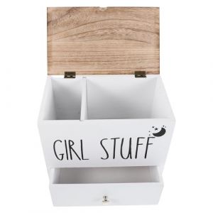 UKCOCO Bo&icirc;te de Rangement pour Coussins Hygi&eacute;niques en Bois Blanc avec Couvercle Herm&eacute;tique, Organiseur Compact pour Salle de Bain, Protection L'Humidit&eacute;, Grand Volume, Accessoire (Gaporgira, neuf)