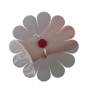 Yienate Bracelet Papillon Rose et Cristal - Bijoux Fleur Cha&icirc;ne de Poignet Dainty Perle Floral Main Cha&icirc;ne Minuscule Bijoux Cadeau pour Femmes et Filles - Rouge (Yienate, neuf)