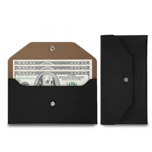 OUDQFCJ 1 enveloppe en Cuir pour Argent,Réutilisable,Portefeuille rétro,pour Homme et Femme, Noir (Mapico, neuf)