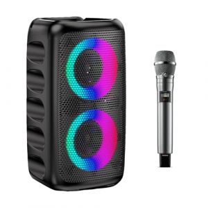 Spalivivre Machine de karaok&eacute;, portable Bluetooth Altoparlante avec 1 microphone filaire prise en charge TWS/TF/USB/AUX (Caiyan Tech, neuf)