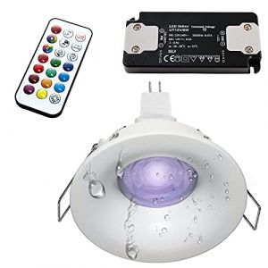 Planetitaly Spot rond carr&eacute; lampe LED 6 W RGB GU5.3 12 V encastrable IP65 chromoth&eacute;rapie cabine de douche bain turc sauna (rond, RGBW+6000K) (PlanetItaly, neuf)