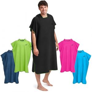 Fit-Flip Poncho de Plage Microfibre pour se Changer &ndash; Serviette Cabine pour Piscine Adulte et la Natation &ndash; de Bain Femme et Homme, Le Surf et la Plage &ndash; Taille: L, Noir - Vert (Paraboo, neuf)