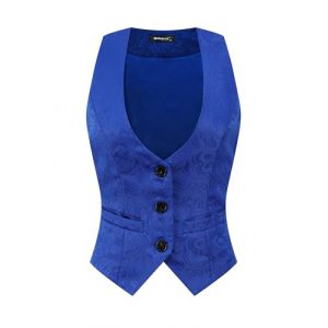Allegra K Gilet Vintage Femme Boutonn&eacute; Steampunk Jacquard Sans Manches Costume Gilet Costume femme Bleu royal S (Weisser Berg, neuf)