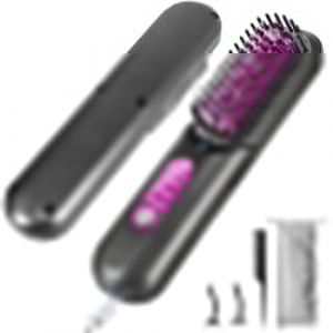 Audasi Hair Straightener Brosse À Lisser Sans Fil Peigne À Lisser Chauffant Portable Pour Le Voyage Brosse À Cheveux Lissante Ionique Chauffante Rechargeable Par Usb Avec 2 Pinces Et Sac De Rangement (YaHai, neuf)