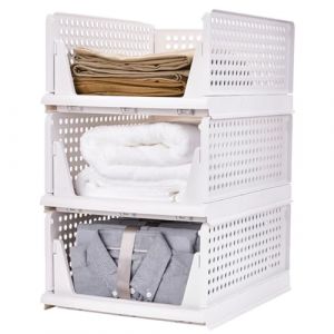 WODFARR Organisateur Armoire Vetement 3 Pcs Organisateur Tiroir Empilable Rangement Dressing Organisateur Plastique Boîtes de Rangement pour Armoire et Dressing (Blanc, 33.5x42.5x55.5 cm) (hlang EU, neuf)
