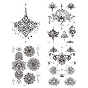 Lot de 4 feuilles de tatouages pour poitrine - Motif mandala et fleurs de lotus - Kelly 4 (Beyond Perfection, neuf)