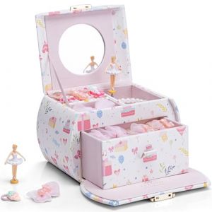 Vlando Bo&icirc;te &agrave; bijoux musicale - Bo&icirc;te &agrave; bijoux verrouillable en simili cuir - Rose princesse - Cadeau pour fille (Vlando-EU, neuf)