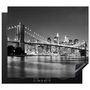 KitchenYeah&copy; Protection Plaque Induction 58x51 cm Protege Deco Cuisine Cache Prot&egrave;ge De Cuisson Accessoires New York - Pont - Brooklyn - Noir et blanc - Architecture (KitchenYeah, neuf)
