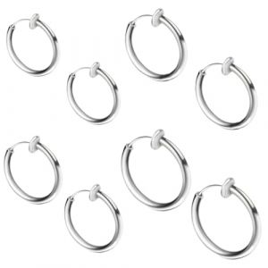 JEYORZY 4 Paires Boucles d'oreilles Clips, petit faux cerceau de boucle oreille, boucles oreilles non perc&eacute;es, anneau nez non per&ccedil;ant, anneau per&ccedil;age septum nez &agrave; clipser, cerceau per&ccedil;age faux anneau (SHOPSCAPE INK, neuf)