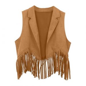 Déguisement Cowboy Enfant Costume Carnaval Halloween Gilet Cow-Boy Hippie Veste Vache à Franges Rétro Débardeur sans Manches Fête Mascarade 3-16 Ans Garçon Fille (Bkazwe, neuf)