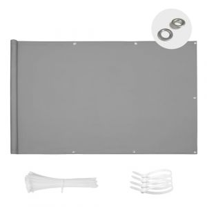 SUN BLOCK Brise Vue Balcon 90x600cm Imperméable Cache Vue Balcon Protection UV Opaque Résistant aux Contre Vent avec Trous et Serre Câbles pour Exterieur Terrasse-Gris (papillonoutdoor, neuf)