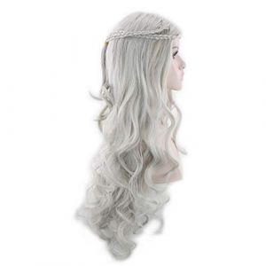 GHK Game of Thrones Dany Anime Perruque Cosplay Synthétique Longue Blonde Argenté Gris Cheveux Ondulés Un Chant de Glace et Feu Femme Perruques Pour La Fête gris argenté (YangJiangJiangChengHuoLunDianZiShangWuShangHang, neuf)