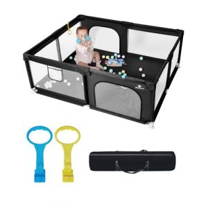 derimkcoa Parc Bebe,Intérieur et Extérieur Parc Bébé,Stable Parc Pour Bebe Avec 4 Ventouses Inférieures,Parc Bébé Avec Porte Zippée(150X180cm,Noir) (Veraste, neuf)
