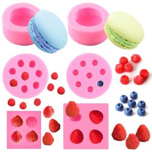 Lot de 6 moules 3D en silicone pour fondant, bougie, fraise, chocolat, biscuits, macaron, mûre, myrtille, cire, bombes de bain, gelée, cupcakes, décoration de bougies (FAURAPMNG EU, neuf)