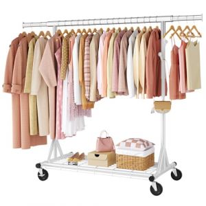 FAVOOSTY Portant &agrave; v&ecirc;tements avec &eacute;tag&egrave;res,Portant &agrave; v&ecirc;tements sur roulettes - En m&eacute;tal - Charge maximale : 200 kg - 50 x (106-170) x 169.5 cm, Installation rapide en 1 minute-Blanc (FAVOOSTY, neuf)