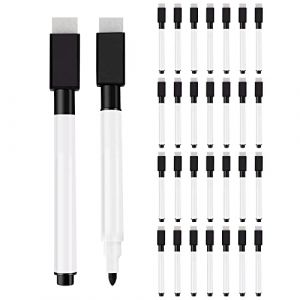 KHDULQ 30 Pièces Feutre Ardoise Effacable Noir, Stylo Aimanté, Stylo Aimanté Pour Frigo, Stylo Tableau Blanc Effacable, Stylo Aimanté Pour Frigo, for Home School Office Whiteboard, Marker (XINDONGLI, neuf)