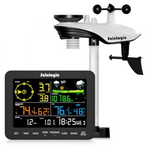 Sainlogic 5-in-1 Station M&eacute;t&eacute;o Int&eacute;rieur Ext&eacute;rieur Sans Fil, Stations M&eacute;t&eacute;o et Barom&egrave;tres, An&eacute;mom&egrave;tre, Thermom&egrave;tre Int&eacute;rieur, Pluviom&egrave;tre, Pr&eacute;visions M&eacute;t&eacute;orologiques, Phase Lunaire, Jardin (Sainlogic-EU, neuf)