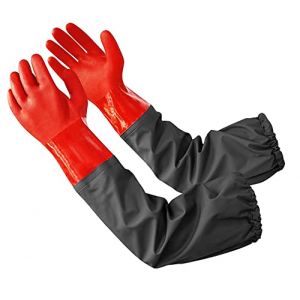 Coopache 1 Paire Gants de Travail Homme Femme Gants Imperméables Longs Gants de Menage en Caoutchouc Gants de Bassin à Poissons Manches Longues Extra 64 CM, Bras Complet, Noir & Rouge, L-XL (Coopache Direct, neuf)