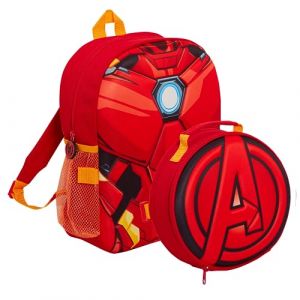 Sac à dos Iron Man pour enfants avec sac à déjeuner isotherme officiel Avengers Marvel - Ensemble de 2 pièces pour la rentrée scolaire, les voyages à la maternelle (Lora Dora, neuf)