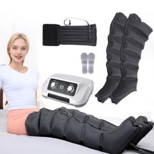 Pressothérapie jambes et abdomen, bottes de pressothérapie jambes, 6 chambres Machine de massage Drainage Lymphatique Circulation, 0-30 min, 0-240 Mhg réglables (noir, 2 jambes + abdomen L) (hhh-jhh, neuf)