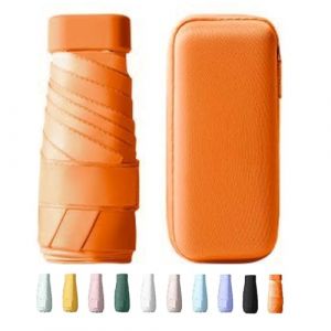 Yanrunce Mini Parapluie Pliant, Parapluie de Voyage Compact et Léger, Mini Parapluie à 6 Nervures avec Housse de Capsule Pour Hommes Et Femmes (Orange) (Yangrun, neuf)