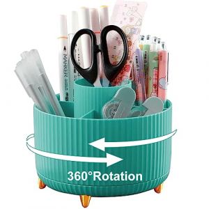 Lenfuos Organiseur de bureau, 5 compartiments, rotatif &agrave; 360 &deg;, porte-crayons, organiseur de bureau, organisateur de bureau, maison, &eacute;cole, peu encombrant (bleu) (Lenfuos, neuf)